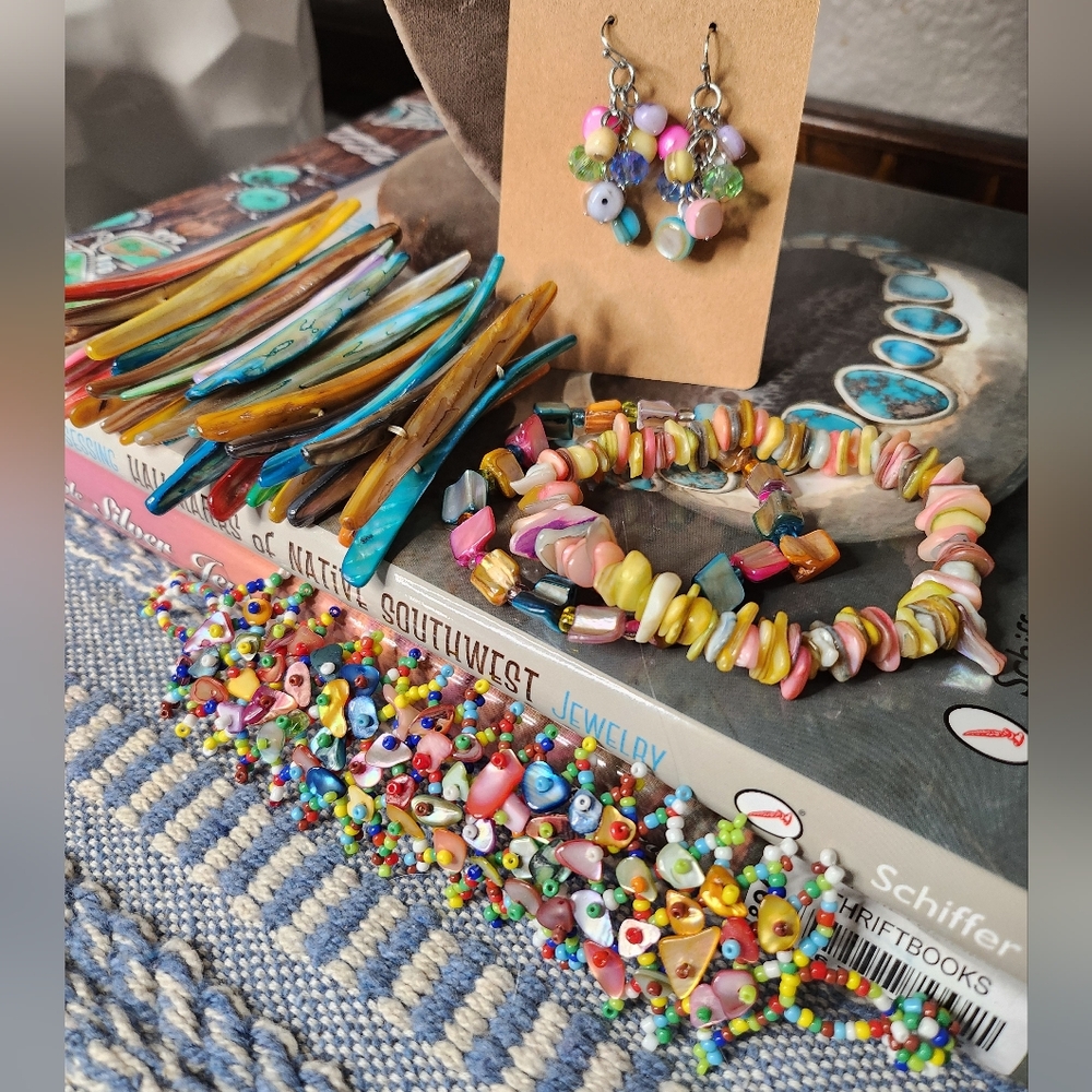 Bundle Of Rainbow Shell Beaded Jewelry Bundle Bracelets And Earring